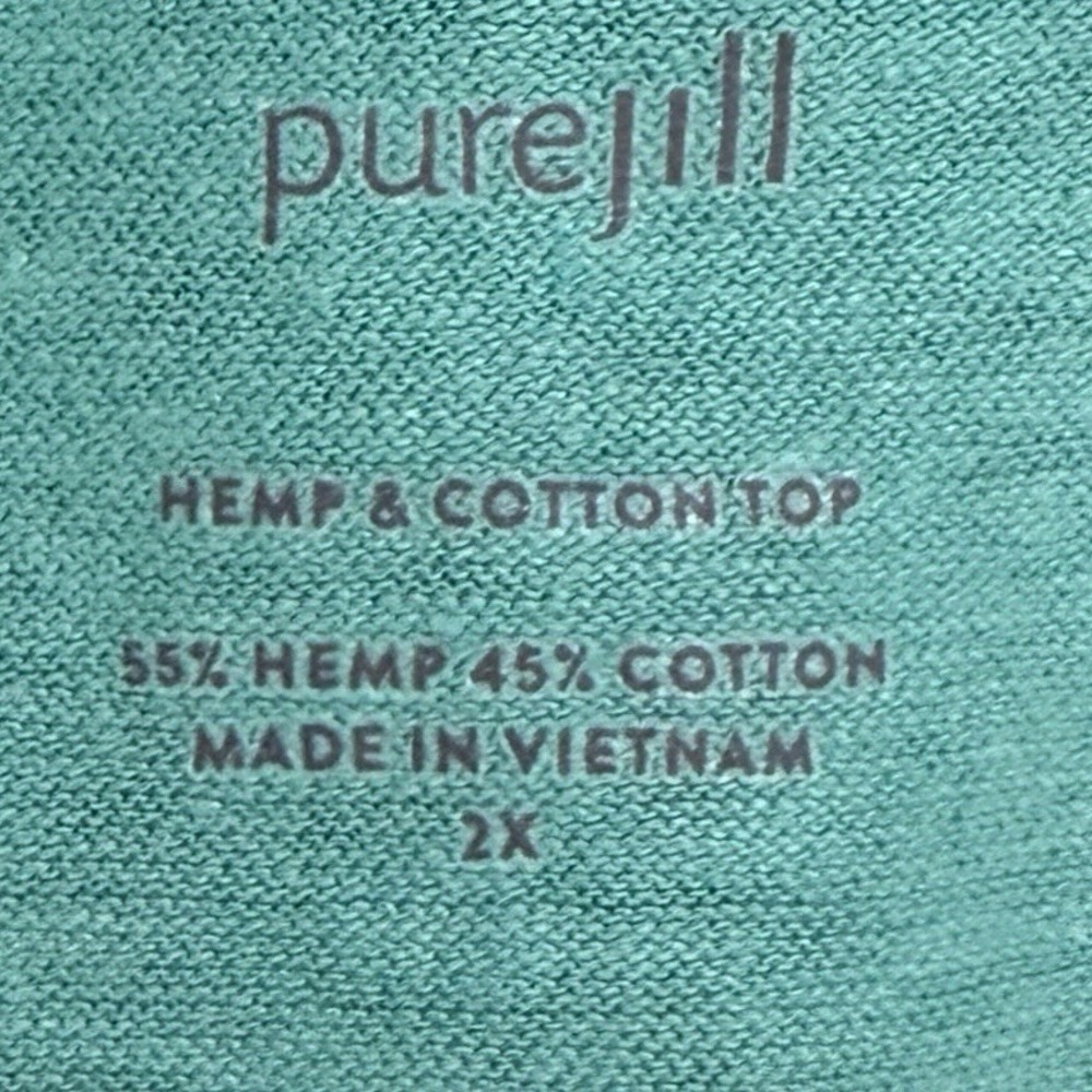 J Jill Pure Jill Top Women's 2X Aqua Green Hemp Blue Cotton Slubbed Casual Shirt - Picture 5 of 8